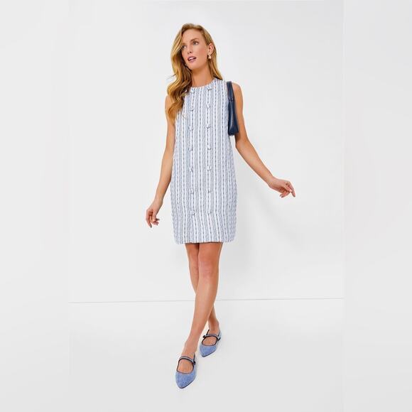 Pomander Place Ethereal Tweed Bianca Blue and White Sleeveless Dress